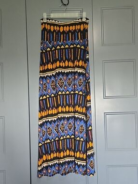 Azules Black Maxi Skirt with Blue and Yellow Geometric Print